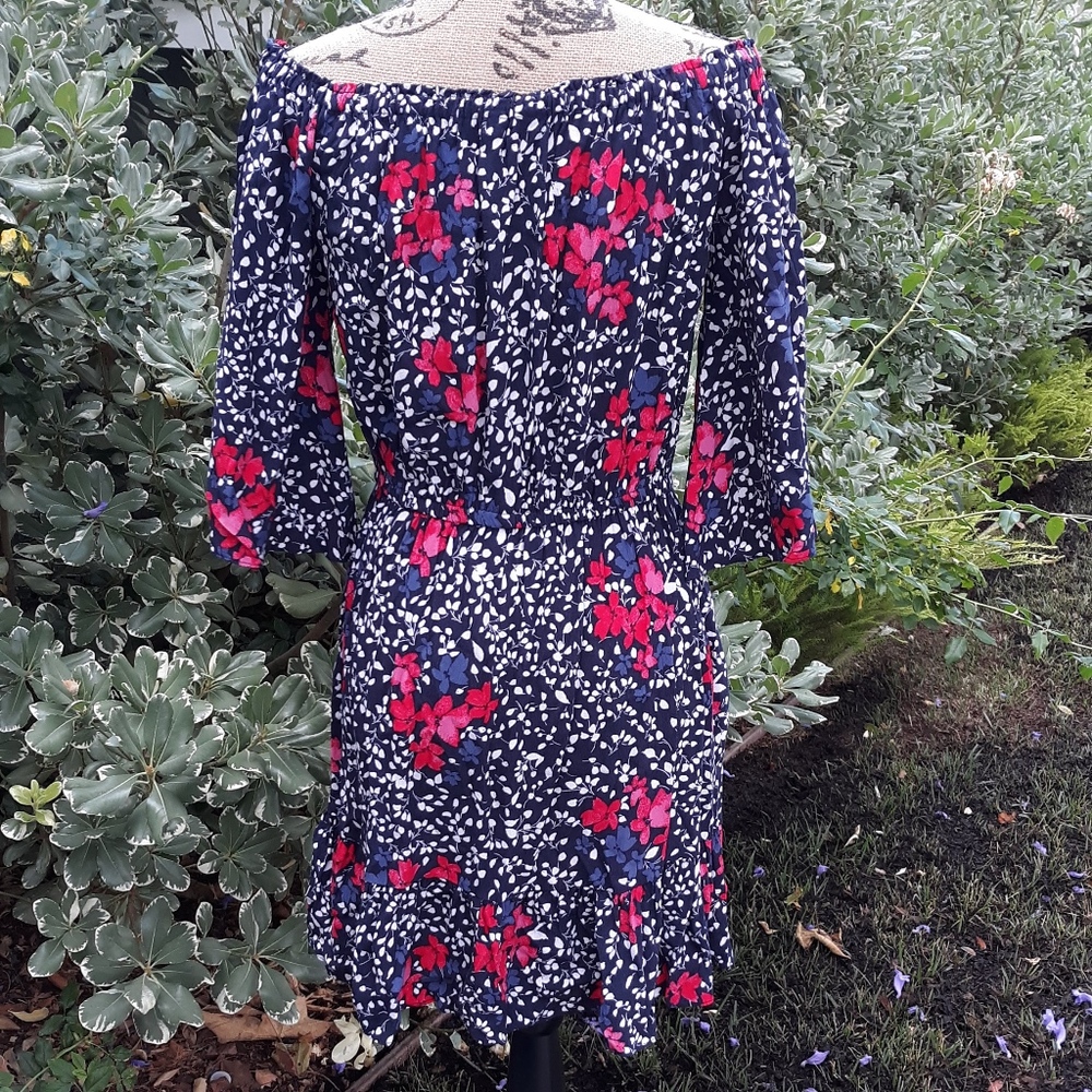 Gap Midi Navy Dot Dress with Flowers
